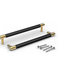 Brushed Satin Gold Brass Finish T Bar Cabinet Handles Set of 10 With Electroplated Matte Black Accents, screws included, 9.7 inch