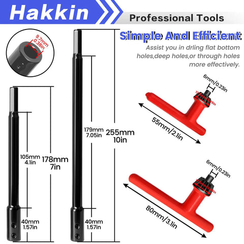Heavy Duty Forstner Bit Extension Set Delivers Badass Depth To Every Woodshop Project Through Killer Reach And Glide Like Butter Handling Plus Twin Wrenches For Zero Stress Access In Cramped Areas - 7 and 10 inch extensions with wrenches.