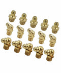 Brass M8x1.0 Grease Nipple Fittings Kit With Straight, 45 Degree, And 90 Degree Angles For Cars, 15 Piece Set