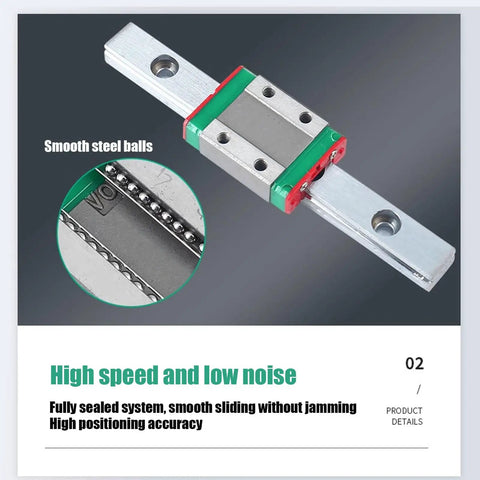 9mm Mini Linear Rail Guide With Ball Retainer And Lubrication System shown with steel rail block and visible smooth steel balls