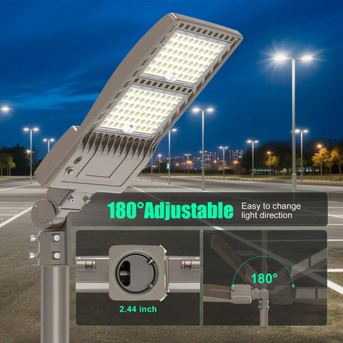 Beefy 400W LED Parking Lot Light With 60,000 Lumens IP65 DLC UL Listed Stadium Flood Beam 5000K 100 277V slip fitter pole