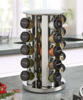 20 Jar Revolving Countertop Spice Rack With Pre Filled Glass Jars And Removable Sifter And Labeled Black Caps And Free Spice Refills For Five Years Polished Stainless Steel Easy Reach Kitchen Organizer For Fresh Flavor displayed on kitchen counter