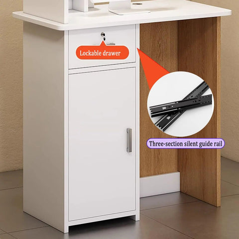 No Drama Adjustable Standing Desk With Slick Reception Counter For Offices Straight Up Built Tough Zero Hassle Assembly spacious work desk with lockable drawer and silent guide rail.