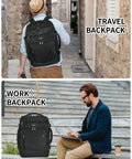 Alt Tag: Underseat Travel Backpack for Men 30L Carry On with USB Port Clear Toiletry Bag Laptop Sleeve 14 Pockets in street and park.