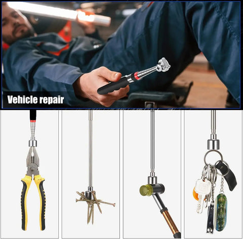 2 In 1 Magnetic Pickup Tool And Grabber Set With 35 Inch Flexible Claw And 30 Inch Telescoping Magnet in use