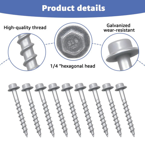 Heavy Duty Joist Hanger Screws For Framing No. 9 By 1-1/2 Inch Construction Screws 1/4 Inch Hex Head Galvanized Finish Replaces 9112R500
