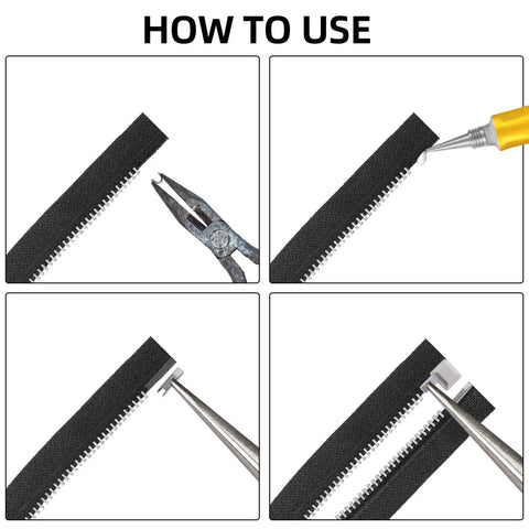 60 Piece Heavy Duty Metal Zipper Repair Kit for jackets luggage and outdoor gear universal zipper fix with top and bottom stops shown in use