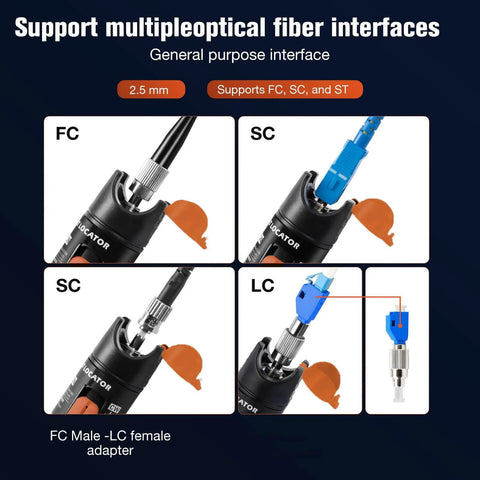 Pro Grade Visual Fault Locator For Fiber Optic Cables With 10 To 20 Kilometers Output Red Light VFL Pen Style Tester connector options