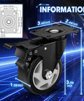 Set of four 4-inch locking caster wheels with brakes, black frame and gray wheels, top-plate mount