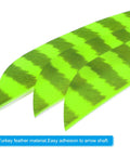 Shield Cut Arrow Vanes 20 Pack 3 Inch Turkey Feather Fletchings fluorescent green close-up view