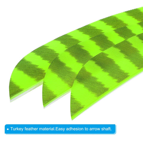 Shield Cut Arrow Vanes 20 Pack 3 Inch Turkey Feather Fletchings fluorescent green close-up view
