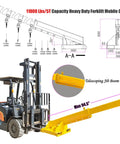 Heavy Duty Workhorse Forklift Jib Boom Crane With 11000 Lbs Capacity And Adjustable 94.5 Inch Telescopic Arm displayed on a forklift.