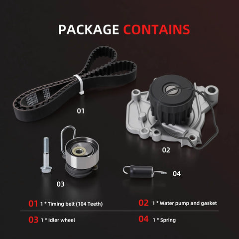 Honda Civic 1.7L Timing Belt Kit With Water Pump Direct Fit Replacement For 2001 2002 2003 2004 2005 components displayed