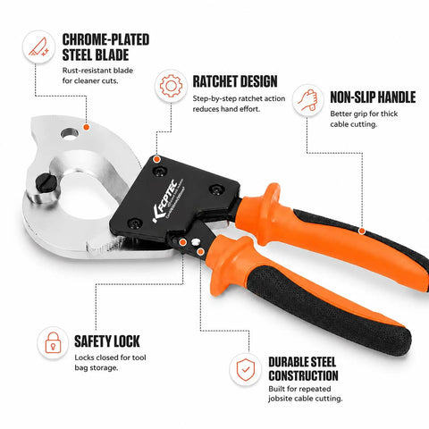 Heavy Duty Ratchet Cable Cutter For Copper And Aluminum 600 MCM Electrical Wire Tool with smooth cutting action and non-slip handles