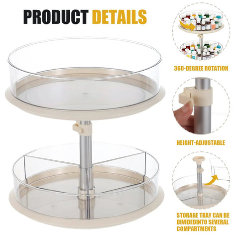 2 Tier Lazy Susan Turntable Organizer For Medicine Cabinet And Kitchen Countertop, 11 Inch Clear Rotating Spice Rack