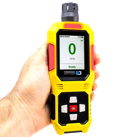 Hand holding Ammonia Gas Detector For Farms And Livestock With Large Digital Display 0 To 100 ppm Range 1 ppm Resolution UK Sensor