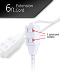 6 Foot Braided Extension Cord With 3 Outlets And 2 Prong Outlets Flat Plug Tangle Free Cable Perfect For Home Office Desk Setup