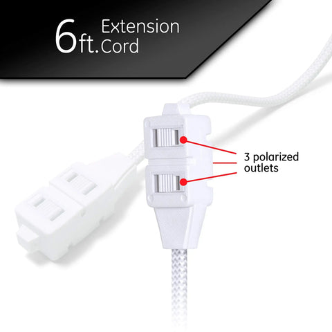 6 Foot Braided Extension Cord With 3 Outlets And 2 Prong Outlets Flat Plug Tangle Free Cable Perfect For Home Office Desk Setup