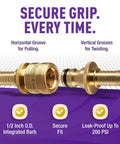 Easy Connect Garden Hose Repair Kit With Built In Quick Connects 1/2 Inch Barbs And Two Tool Free Clamps close-up view