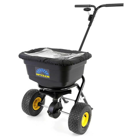 Spyker P20 5010 50 Pound Capacity Broadcast Spreader for fertilizer grass seed and ice melt with pro grade build on lawn