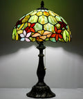 Classic Tiffany Style Table Lamp With Stained Glass Shade, 12 Inch Wide And 19 Inch Tall, Antique Bronze Base, UL Listed Cozy Reading Light With Pull Chain, Red Green Floral Pattern