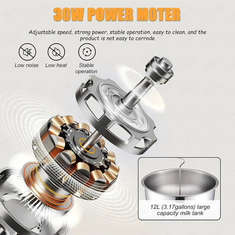 Exploded view of Electric Milk Cream Separator Workhorse with centrifugal design and 12L stainless bowl