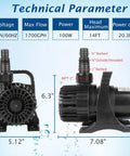 Technical specifications of Amphibious Submersible Water Pump 1700 GPH 120W For Fountains Ponds Aquariums UL Listed