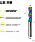 WEXWE roughing end mill, DLC-coated carbide, 3-flute, 1/4 in shank, 2.5 in long, 2-piece set
