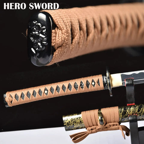 Handmade Aluminum Steel Katana Full Tang Blunt Blade For Safe Practice Iaido Bushido Samurai Sword Training handle detail