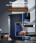 20 Bar Espresso Machine With Auto Milk Frother And Crisp Lcd Screen, Stainless Steel Hot Iced Coffee Maker For Silky Lattes And Bold Macchiatos, No Fuss Kitchen Game Changer making iced coffee with iced water.