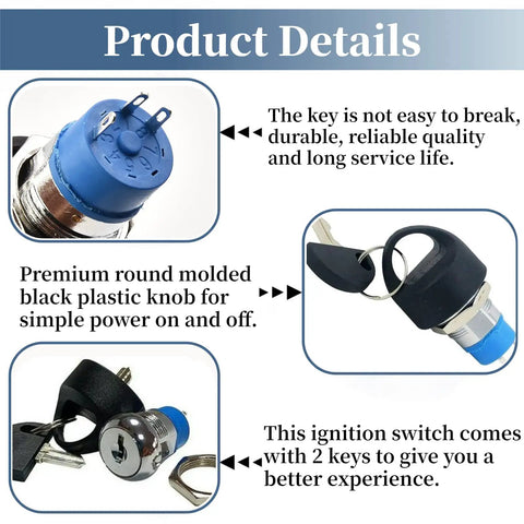 Ignition Switch With Key For Mobility Scooter Replacement Start On Off Keyed Switch With 2 Keys Compatible With Go Go Victory