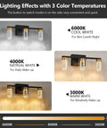 Dope Gold And Black 3 Light Vanity Light with Crystal Bubble Glass Dimmable LED color temp 3000K 4000K 6500K comparison