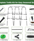 Complete trellis kit components for Cucumber Trellis For Raised Beds, U Shape Garden Arch With Netting, Heavy Duty Metal Plant Support.