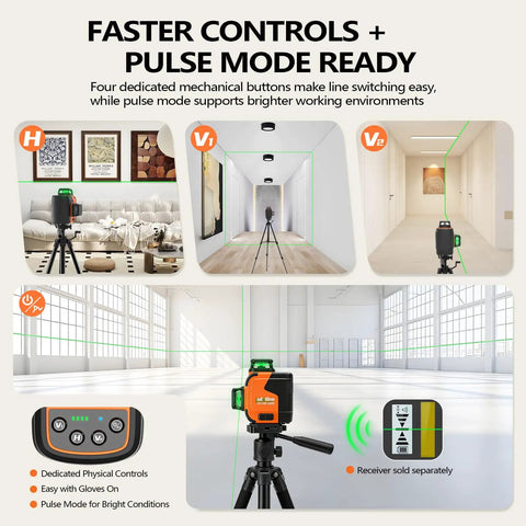 Three 360 Degree Laser Level With Self Leveling Tech Green Beams For Full Room Coverage Pro Grade Tools For Tile Installation Cabinet Mounting Remodeling And Quick Layout on tripod