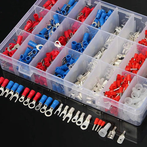 Get This Super Dope 1000Pc Insulated Crimp Terminals Assortment Kit With 24 Types Of Electrical Wire Connectors For All Your Cable Cord Pin Spade Fork Ring And Grounding Needs To Keep Things Tight. 1000-piece insulated crimp terminal assortment in organizer box, red and blue connectors