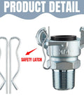 Close-up of Four Pack 3/4 Inch Chicago Style NPT Iron Air Fittings With 2 Lug Universal Couplings safety latch detail.