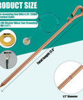 Generator Grounding Kit With 6 Foot Female Ground Cord Seventeen Inch Ground Rod And Six Point Two Foot Grounding Wire With Crocodile Clip For Electric Fences And Antennas shown with dimensions