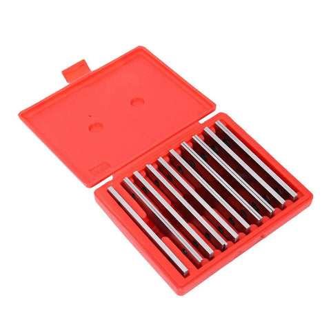 Pro Grade Ten Pairs Precision Parallel Set One Eighth Inch Thick Hardened Alloy Steel Six Inch Long With Two Holes Each Delivers Ultra Tight Parallelism Down To Two Ten Thousandths Of An Inch Includes Heights From Half Inch To One Five Eighths Inch