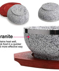 Dolsot Bibimbap Bowl 32 Oz Granite Stone Bowl With Wood Base for Korean dishes, showing heat retention properties.