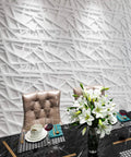 Dope 3D Wall Panels for Interior Decor Matte White Striped Geometric PVC 12 Pack in dining room with flowers and chairs