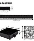 Catch Basin Gutter Downspout Extender Kit 12x12 Low Profile No Digging Required Rainwater Diverter With 2 Inch Inside Diameter Flexible Pipe Stretched To 8.2 Feet Easy Patio Flood Prevention, shown with dimensions and pipe length.