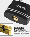 Close-up of Diyife Aluminum Padlock With Key 2 Pack Waterproof And Rustproof Long Shackle Locks showing brass core and lock cylinder.