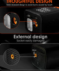 Portable Tire Inflator Air Compressor With Frosted Digital Gauge For Cars And More, showing recessed design and sockets.
