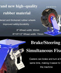 Heavy Duty Industrial Swivel Casters With Solid Natural Rubber Wheels Support Heavy Loads Without Breaking A Sweat While Delivering Quiet Smooth As Silk Glide - 6 inch caster with blue steel base and brake