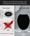 Diagram showing compatibility of Elongated Black Wooden Toilet Seat with 18.5" length for elongated toilets, not round toilets.