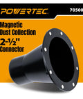 Powertec 4 Inch To 2-1/2 Inch Magnetic Dust Collection Connector With Eight Rare Earth Magnets close-up of black connector with flange.