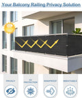 Black 3x10 Privacy Screen Fence Cover Made From HDPE Mesh With Grommets On Balcony Railing For UV Protection