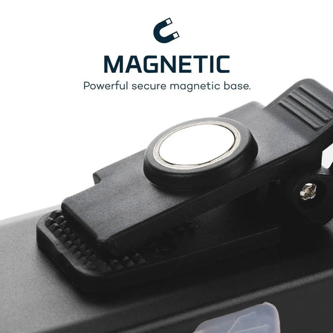 Close-up of magnetic base on Slim Pocket Flashlight With 500 Lumens Rechargeable EDC Light Magnetic Base Dimmable Brightness Durable Water Resistant Build USB Charging Cable Included Black.