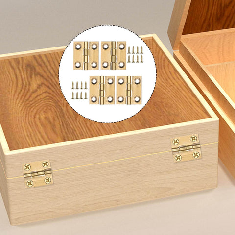 8 Pack Brass Jewelry Box Hinges 1 Inch Gold Mini Hinges For DIY Craft Projects With Mounting Screws Ideal For Small Wooden Boxes Jewelry Chests Drawers Doors Closets installed on a wooden box