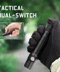 Rechargeable TT20 Flashlight With USB C Charging, Turbo Power Up To 2526 Lumens, 258 Meter Beam, tactical dual-switch in hand